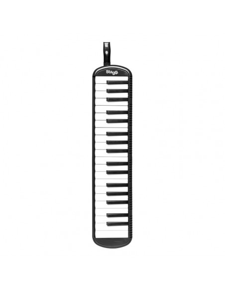 Black plastic melodica with 37 keys and black bag