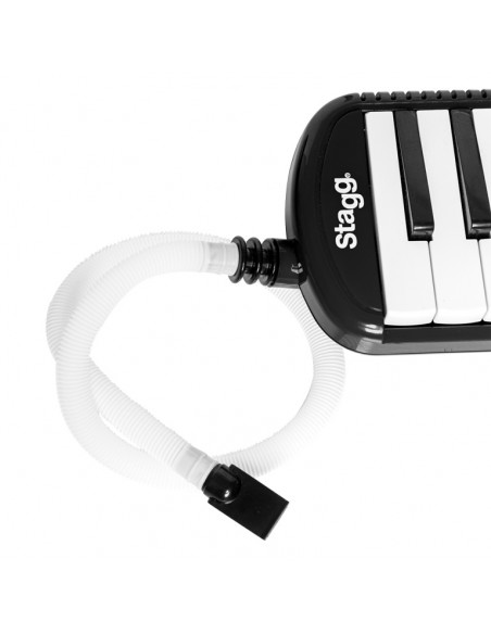 Black plastic melodica with 37 keys and black bag