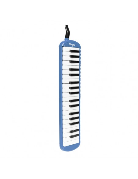 Blue plastic melodica with 37 keys and black bag