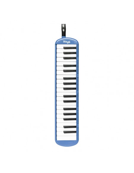 Blue plastic melodica with 37 keys and black bag