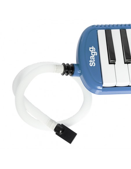 Blue plastic melodica with 37 keys and black bag