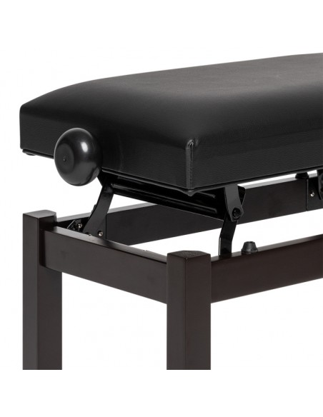 Matt piano bench, rosewood colour, with black vinyl top