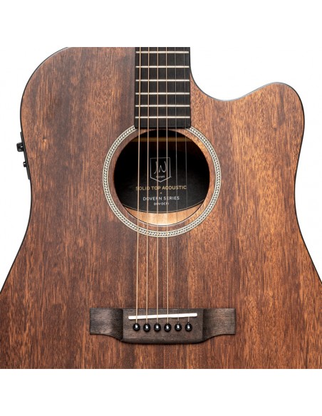 Cutaway acoustic-electric dreadnought guitar with solid mahogany top, Dovern series