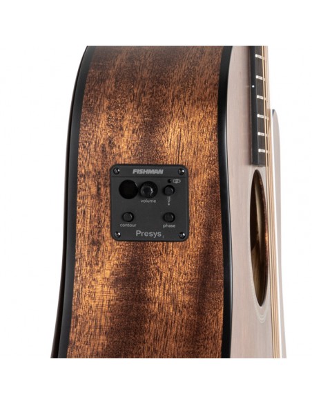 Cutaway acoustic-electric dreadnought guitar with solid mahogany top, Dovern series