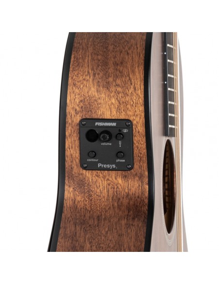 Acoustic-electric parlor guitar with solid mahogany top, Dovern series