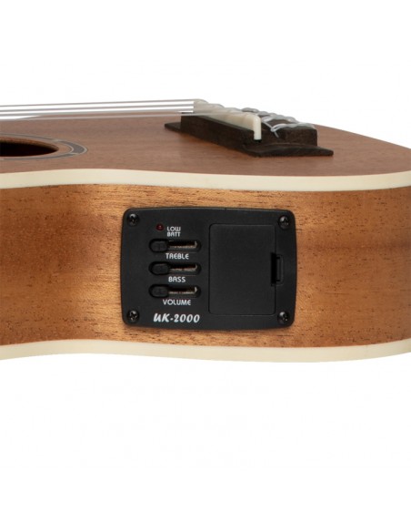 Acoustic-electric soprano ukulele with sapele top and gigbag