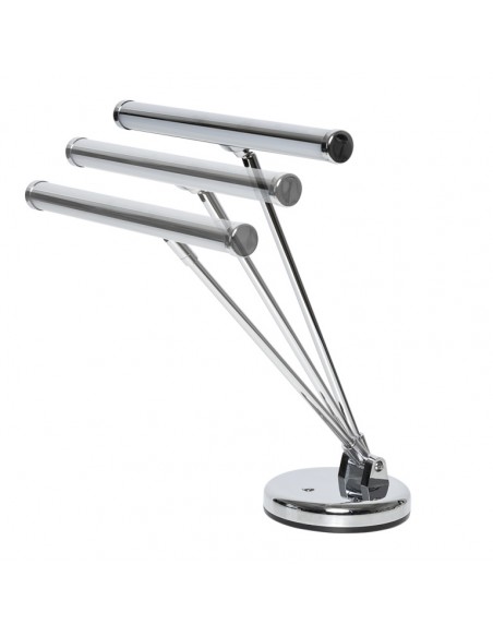 Chrome battery-powered or mains-operated LED piano or desk lamp