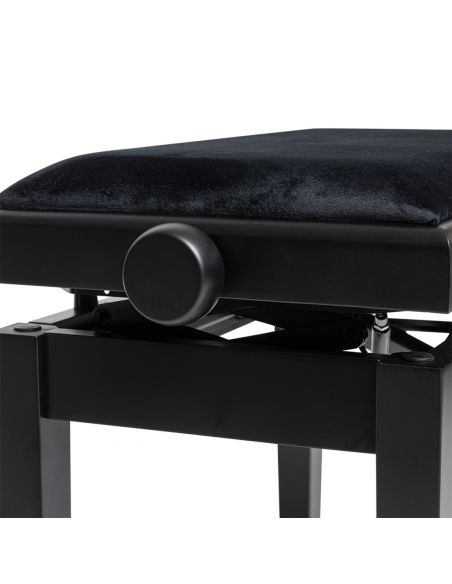 Matt black hydraulic piano bench with fireproof black velvet top	