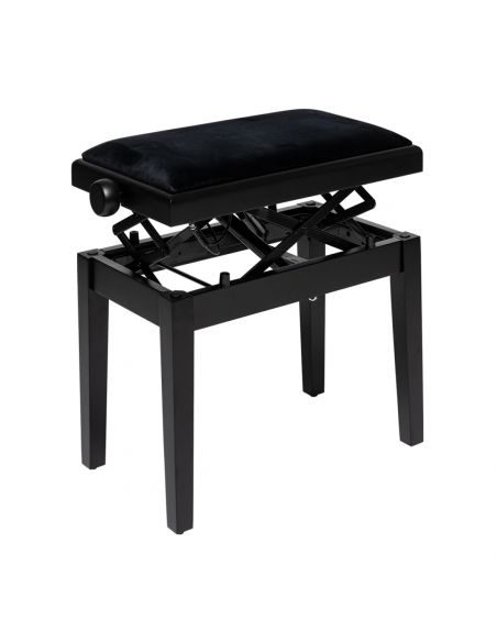 Matt black hydraulic piano bench with fireproof black velvet top	