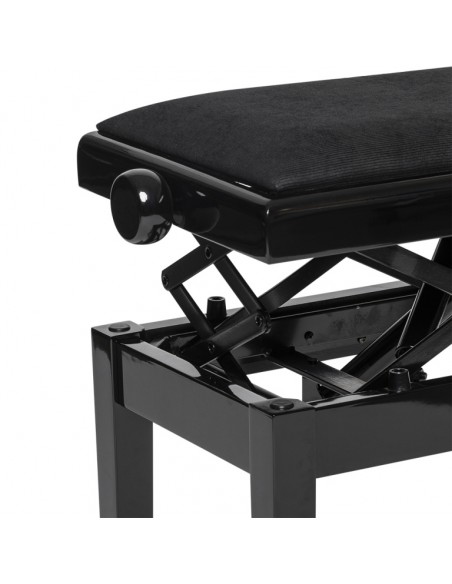 Highgloss black hydraulic piano bench with fireproof black velvet top