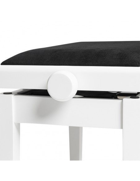 Matt white hydraulic piano bench with fireproof black velvet top
