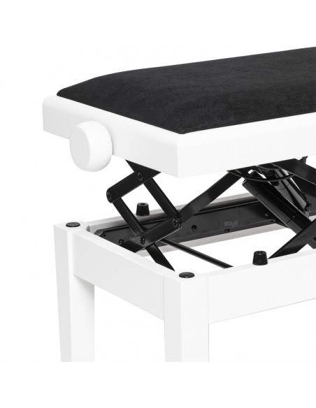 Matt white hydraulic piano bench with fireproof black velvet top