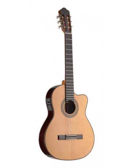4/4 acoustic-electric classical guitar with thin body and solid class A spruce top