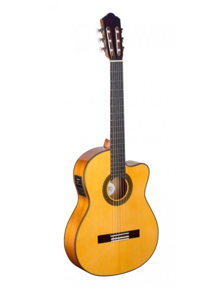 4/4 cutaway acoustic-electric flamenco classical guitar with solid spruce top and Fishman equaliser