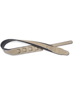 Beige padded leatherette guitar strap with a triangular end