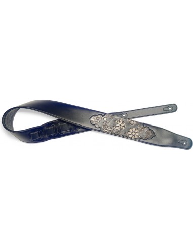 Black padded leatherette guitar strap with pressed black paisley pattern