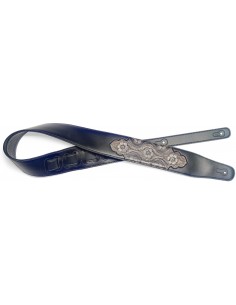 Black padded leatherette guitar strap with pressed black paisley 2 pattern