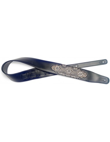 Black padded leatherette guitar strap with pressed black paisley 2 pattern