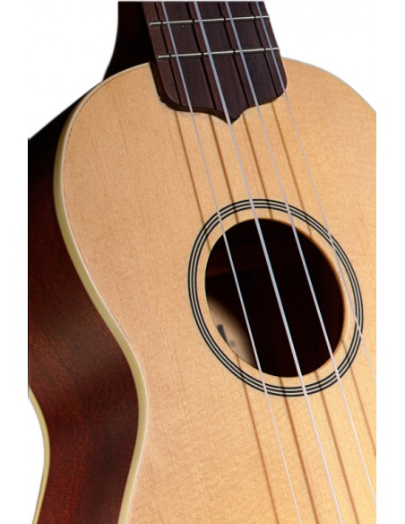Traditional soprano Ukulele with solid spruce top, in black nylon gigbag