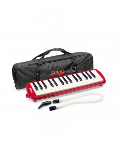 Red plastic melodica with 32 keys and...