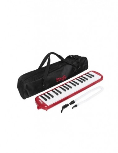 Red plastic melodica with 37 keys and...