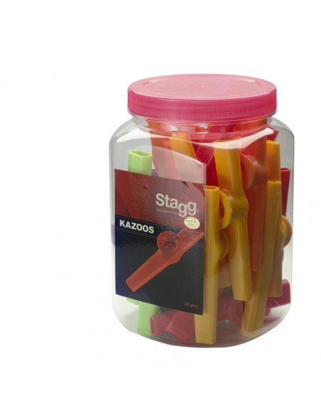 Box of 30 plastic kazoos of different colours