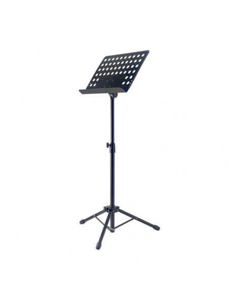 Standard orchestral music stand w/metal sheet rest (+punched holes)