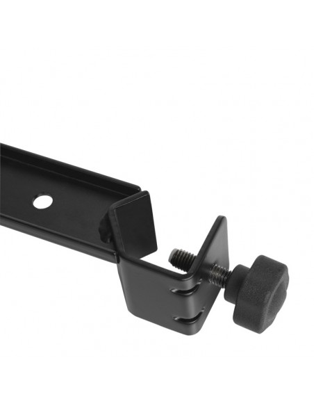 Small perforated music stand plate with attachable holder arm
