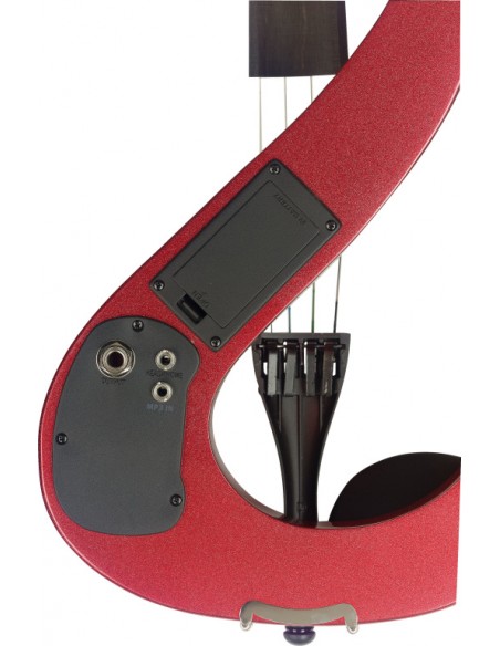 4/4 electric violin set with S-shaped metallic red electric violin, soft case and headphones