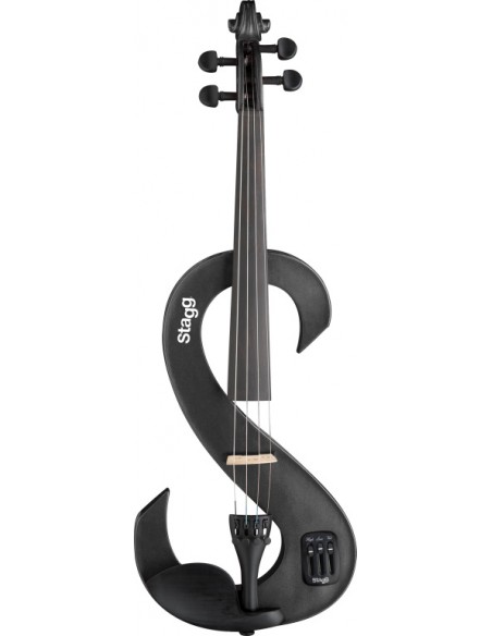 4/4 electric violin set with S-shaped metallic black electric violin, soft case and headphones