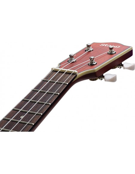 Electro-acoustic soprano Ukulele with solid Mahogany-A top, in black nylon