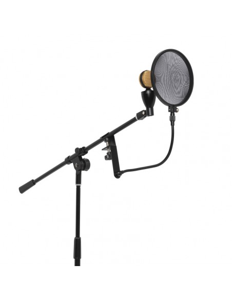 Fully adjustable pop screen for studio condenser microphone