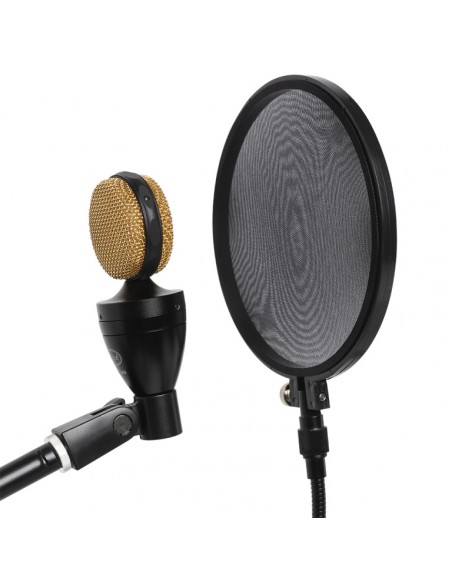 Fully adjustable pop screen for studio condenser microphone
