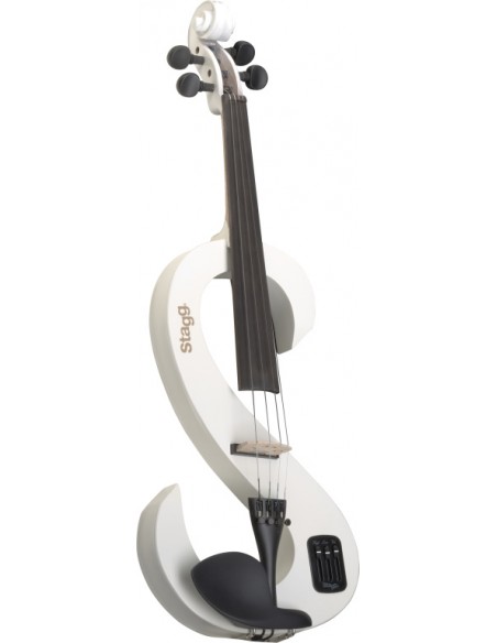 4/4 electric violin set with S-shaped white electric violin, soft case and headphones