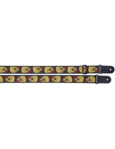 Woven nylon guitar strap with "Skull...