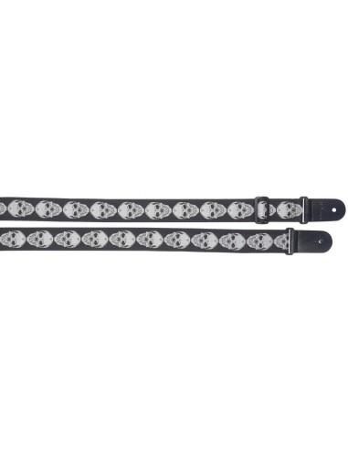 Woven nylon guitar strap with "Skull...