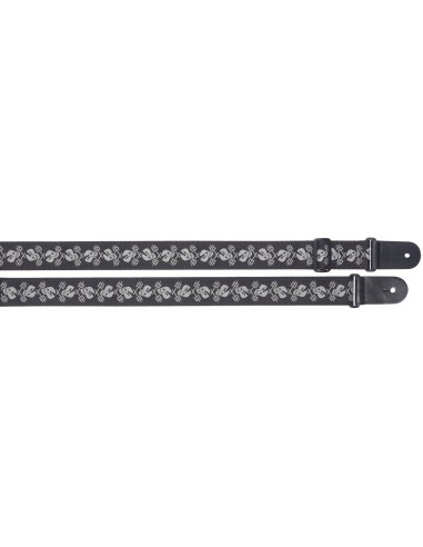 Woven nylon guitar strap with "Skull...