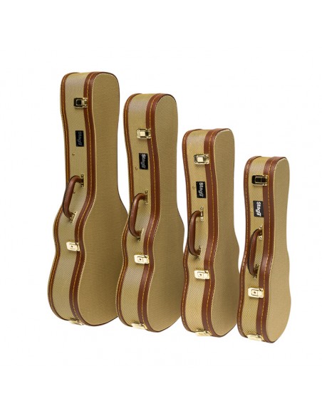 Vintage-style series gold tweed deluxe hardshell case for baritone ukulele