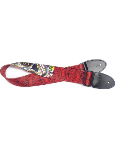 Red terylene guitar strap with big...