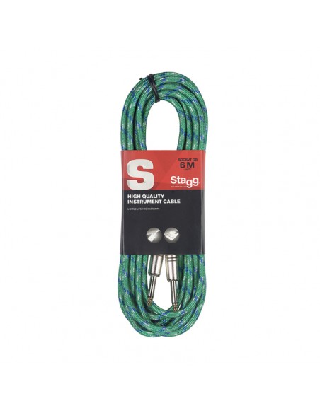 Instrument cable, jack/jack (m/m), 6 m (20"), green, vintage tweed style, S-series