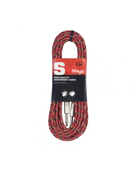 Instrument cable, jack/jack (m/m), 6 m (20"), red, vintage tweed style, S-series