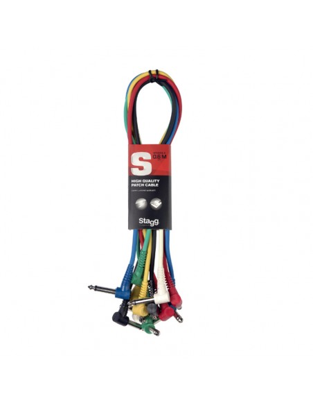 Mono patch cable, 6 x jack/jack (m/m, L-shaped), 30 cm (1'), moulded plastic