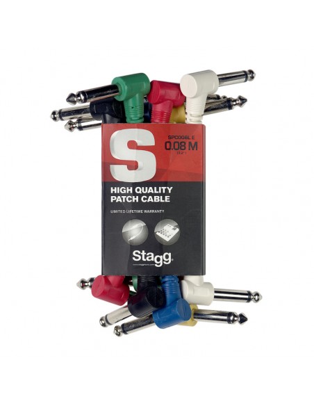 Mono patch cable, 6 x jack/jack (m/m, L-shaped), 10 cm (4"), moulded plastic