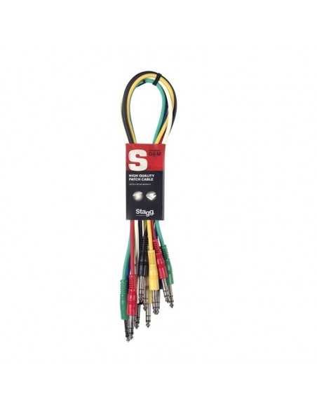 Stereo patch cable, 6 x jack/jack (m/m), 30 cm (1'), moulded plastic