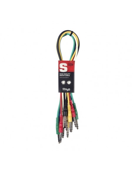 Stereo patch cable, 6 x jack/jack (m/m), 60 cm (2'), moulded plastic
