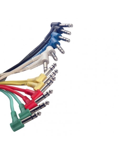 Stereo patch cable, 6 x jack/jack (m/m, L-shaped), 60 cm (2'), moulded plastic