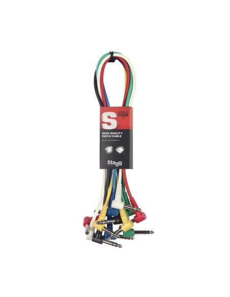 Stereo patch cable, 6 x jack/jack (m/m, L-shaped), 60 cm (2'), moulded plastic