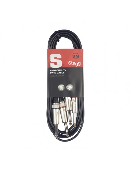 Twin cable, jack/jack (m/m), 3 m (10')