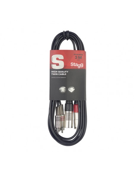 Twin cable, XLR/RCA (m/m), 3 m (10')