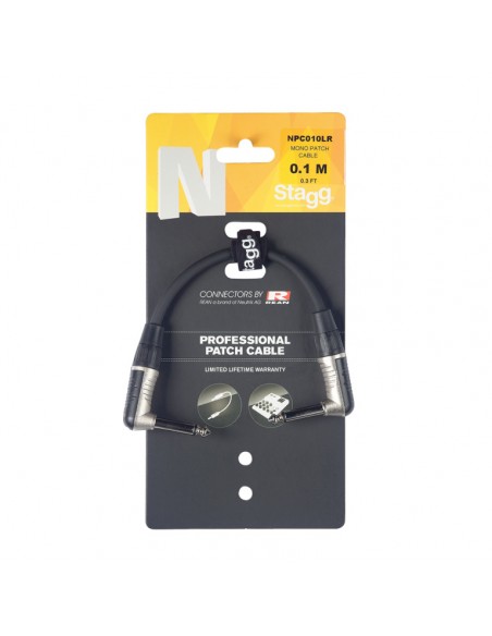Patch cable, jack/jack (m/m), L-shaped, mono, 10 cm (4")